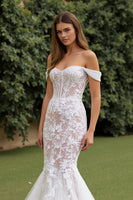 Load image into Gallery viewer, Lace Ivory Off the Shoulder Mermaid Sweep Train Wedding Dress