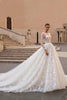 Load image into Gallery viewer, Ivory Ball Gown Lace Sweep Train Wedding Dress with Sleeves