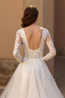 Load image into Gallery viewer, V-Neck Backless Long Sleeves Ivory Wedding Dress with Lace