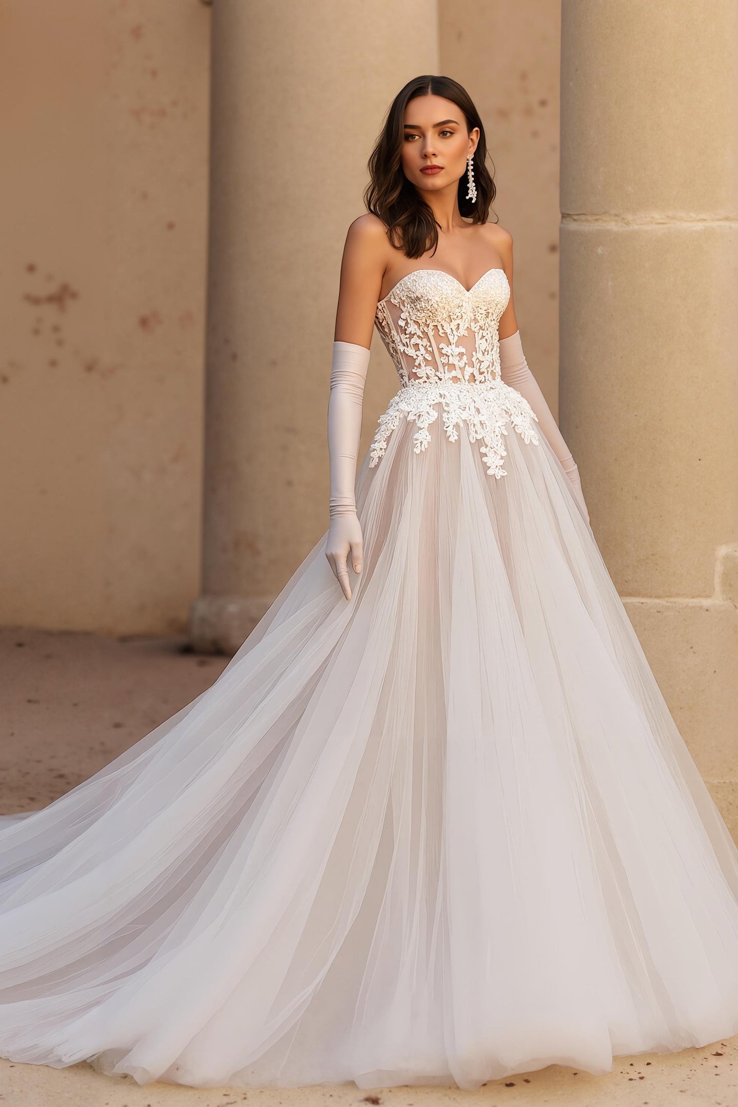 Sweetheart Ivory Sweep Train A Line Wedding Dress with Lace