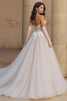 Sweetheart Ivory Sweep Train A Line Wedding Dress with Lace