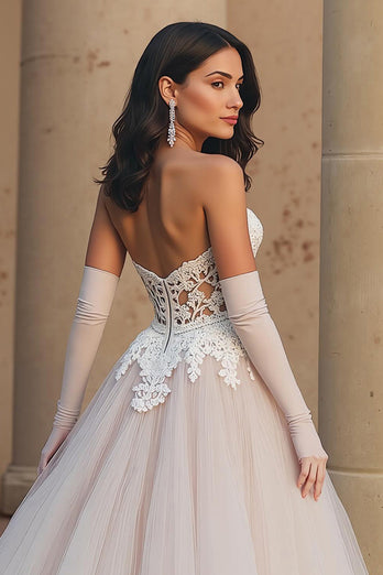 Sweetheart Ivory Sweep Train A Line Wedding Dress with Lace