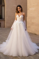 Load image into Gallery viewer, Sweetheart Ivory Corset Sweep Train Wedding Dress with Lace