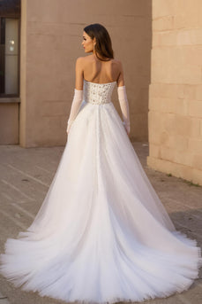 Sweetheart Ivory Corset Sweep Train Wedding Dress with Lace
