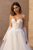 Load image into Gallery viewer, Sweetheart Ivory Corset Sweep Train Wedding Dress with Lace