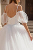 Load image into Gallery viewer, Ivory Puff Sleeves Cold Shoulder Sweep Train Wedding Dress with Lace