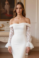 Load image into Gallery viewer, Ruffled Ivory Sweep Train Mermaid Wedding Dress with Lace