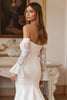 Load image into Gallery viewer, Ruffled Ivory Sweep Train Mermaid Wedding Dress with Lace