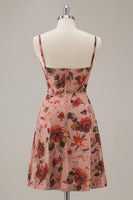 Load image into Gallery viewer, Dusty Rose Floral Chiffon Ruched Short Corset Prom Dress