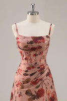 Load image into Gallery viewer, Dusty Rose Floral Chiffon Ruched Short Corset Prom Dress