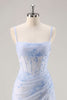Load image into Gallery viewer, Light Blue Floral Ruched Tight Short Corset Prom Dress
