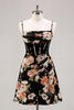 Load image into Gallery viewer, Sparkly Black Short Floral Corset Prom Dress with Beading