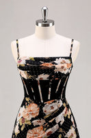 Load image into Gallery viewer, Sparkly Black Short Floral Corset Prom Dress with Beading