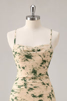 Load image into Gallery viewer, Champagne Ruched Floral Short Prom Dress with Ruffles