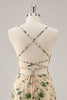 Load image into Gallery viewer, Champagne Ruched Floral Short Prom Dress with Ruffles