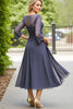 Load image into Gallery viewer, A Line Chiffon Steel Grey Boat Neck Long Mother of the Bride Dress with Sleeves