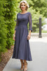 Load image into Gallery viewer, A Line Chiffon Steel Grey Boat Neck Long Mother of the Bride Dress with Sleeves