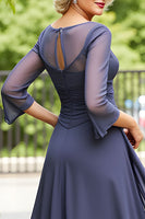 Load image into Gallery viewer, A Line Chiffon Steel Grey Boat Neck Long Mother of the Bride Dress with Sleeves