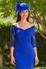 Load image into Gallery viewer, Royal Blue Sheath Off The Shoulder Satin Long Mother of the Bride Dress with Slit