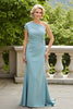 Load image into Gallery viewer, Light Blue One Shoulder Sheath Long Mother of the Bride Dress with Appliques
