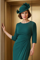 Load image into Gallery viewer, Pine Chiffon Round Neck Sheath Long Mother of the Bride Dress with Slit