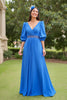 Load image into Gallery viewer, Chiffon Blue V-Neck A Line Long Mother of the Bride Dress with Beading