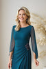 Load image into Gallery viewer, Peacock Blue Sheath Chiffon Boat Neck Long Mother of the Bride Dress with Beading