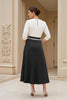 Load image into Gallery viewer, Black Chiffon A Line Boat Neck Midi Mother of the Bride Dress with Sleeves