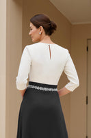 Load image into Gallery viewer, Black Chiffon A Line Boat Neck Midi Mother of the Bride Dress with Sleeves