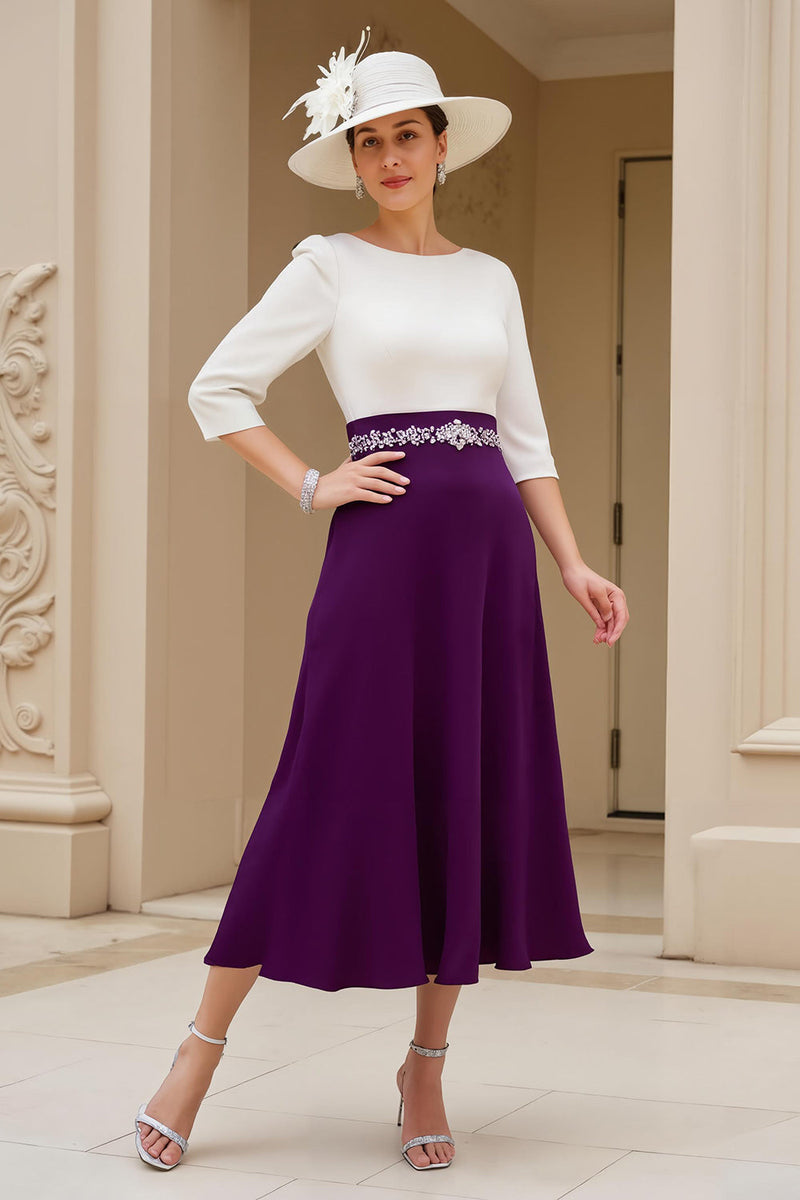 Load image into Gallery viewer, Black Chiffon A Line Boat Neck Midi Mother of the Bride Dress with Sleeves