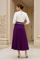 Load image into Gallery viewer, Black Chiffon A Line Boat Neck Midi Mother of the Bride Dress with Sleeves