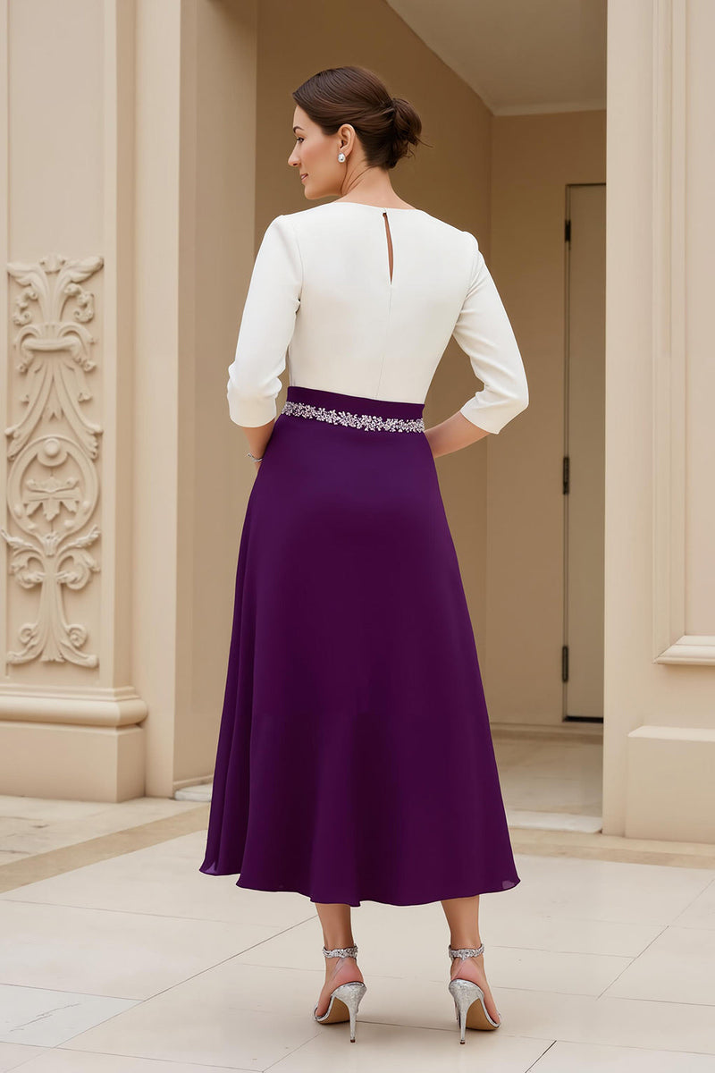 Load image into Gallery viewer, Black Chiffon A Line Boat Neck Midi Mother of the Bride Dress with Sleeves