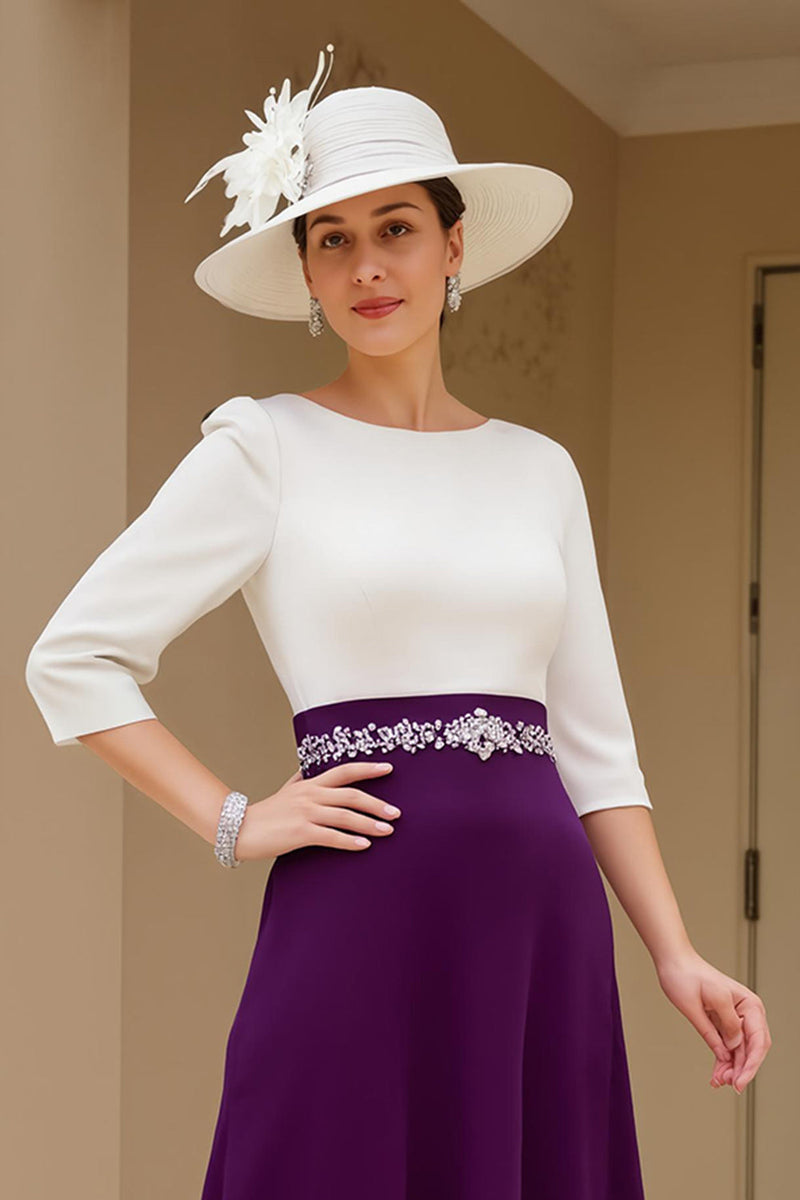 Load image into Gallery viewer, Black Chiffon A Line Boat Neck Midi Mother of the Bride Dress with Sleeves