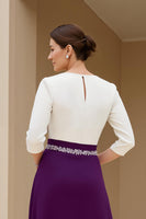 Load image into Gallery viewer, Black Chiffon A Line Boat Neck Midi Mother of the Bride Dress with Sleeves