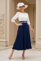 Load image into Gallery viewer, Black Chiffon A Line Boat Neck Midi Mother of the Bride Dress with Sleeves