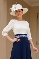 Load image into Gallery viewer, Black Chiffon A Line Boat Neck Midi Mother of the Bride Dress with Sleeves