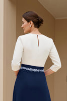 Load image into Gallery viewer, Black Chiffon A Line Boat Neck Midi Mother of the Bride Dress with Sleeves