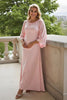 Load image into Gallery viewer, Candy Pink Chiffon Sheath Round Neck Long Mother of the Bride Dress with Sleeves