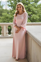 Load image into Gallery viewer, Candy Pink Chiffon Sheath Round Neck Long Mother of the Bride Dress with Sleeves