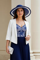 Load image into Gallery viewer, 2 Piece Navy Chiffon A Line Pleated Midi Mother of the Bride Dress with Sleeves