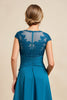 Load image into Gallery viewer, Peacock Blue Chiffon A Line Asymmetrical Mother of the Bride Dress with Lace
