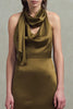 Load image into Gallery viewer, Olive Satin Neck Scarf Sheath Asymmetrical Formal Dress with Ruffles