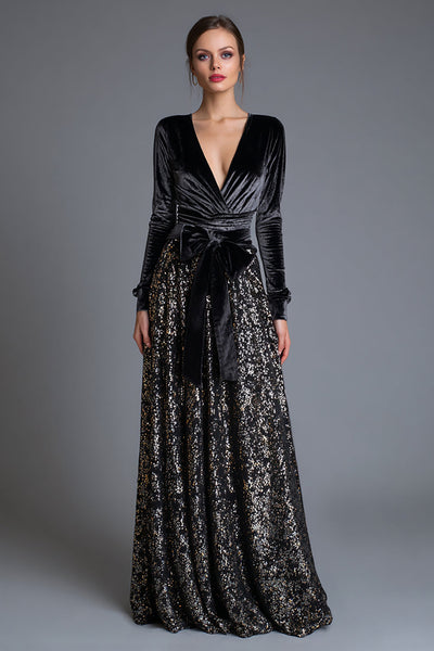 Sparkly Black Long Sleeves Sequins Holiday Party Dress with Bow