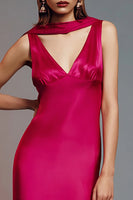 Load image into Gallery viewer, Fuchsia Neck Scarf Satin Asymmetrical Formal Dress with Ruffles