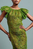 Load image into Gallery viewer, Green Lace Mermaid Ruffled Long Formal Dress