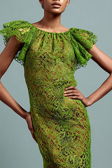 Green Lace Mermaid Ruffled Long Formal Dress