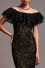 Load image into Gallery viewer, Black Mermaid Off the Shoulder Long Lace Formal Dress with Ruffles