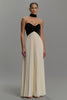 Load image into Gallery viewer, Black and White Neck Scarf Strapless Long Formal Dress with Pleats