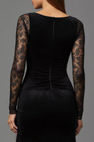 Load image into Gallery viewer, Black Velvet Sheath Illusion Neck Long Formal Dress with Sleeves
