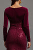 Load image into Gallery viewer, Sparkly Burgundy Sequins Sheath Long Sleeves Formal Dress with Slit